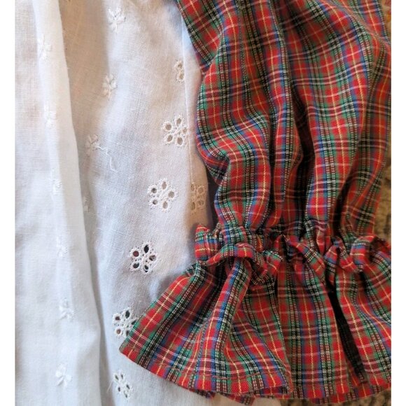 Homemade Girls 6/7 Ruffle Dress & White Eyelet Pinafore - Plaid Red & Green - Picture 7 of 16